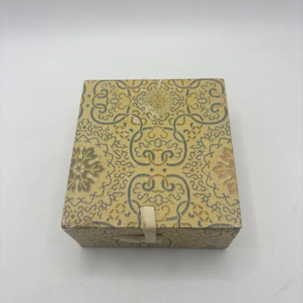 Vintage Chinese Brocade‎ Jewelry Trinket Box Yellow Floral Toggle Closure 4